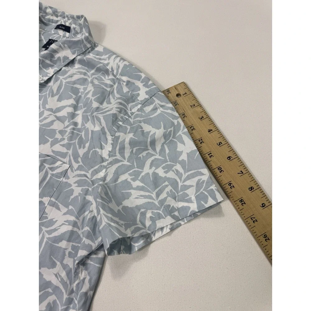 J Crew Flex Washed Slim Fit Mens Medium Floral Button Shirt Tropical Blue Leaf